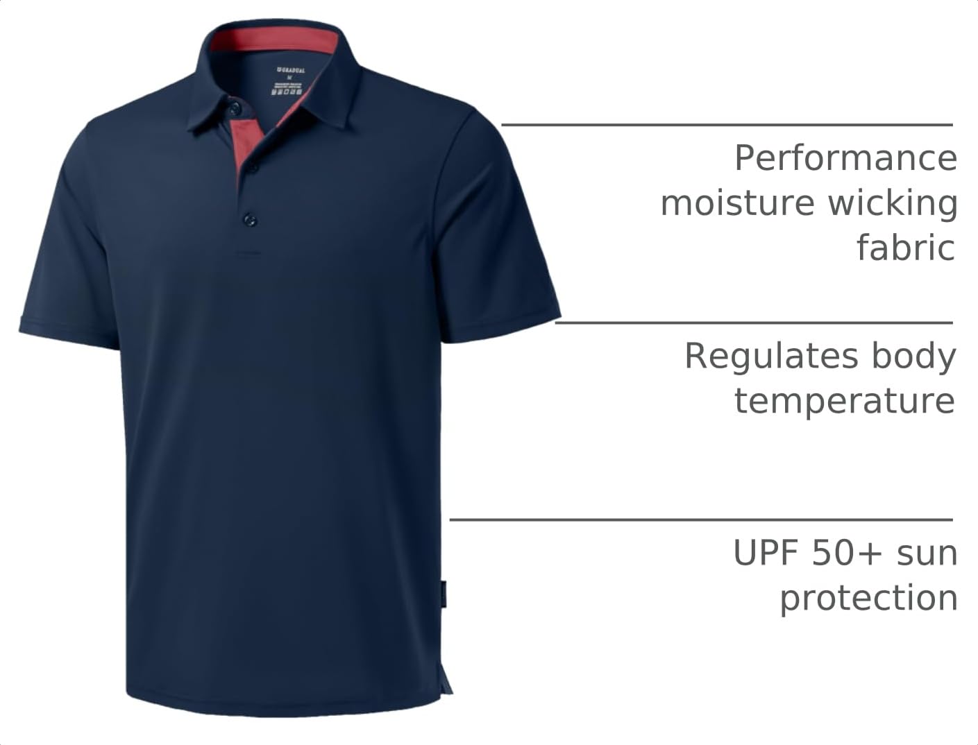 Men's Golf Shirts Dry Fit Moisture Wicking Performance Short Sleeve Collared Polo Shirts for Casual Tennis Bussiness (Navy, XL)