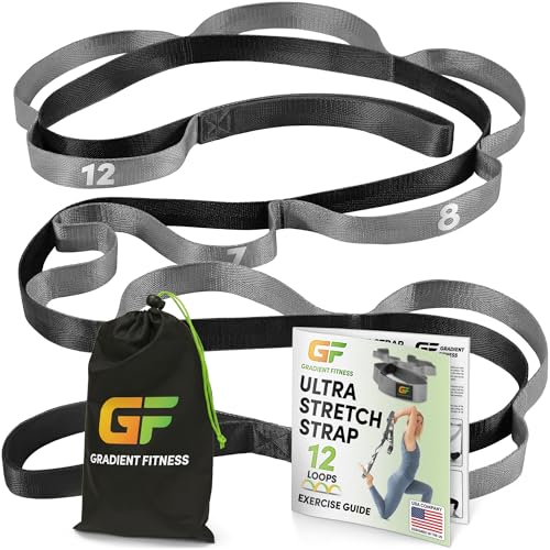12-Loop Stretching Strap with Neoprene Handles - 8ft Physical Therapy - Black/Grey