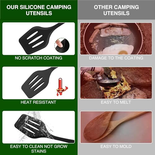 Wesqunie 14-Piece Camping Cookware Set - Portable Outdoor Kitchen Mess Kit, Stainless Steel & Silicone, Green