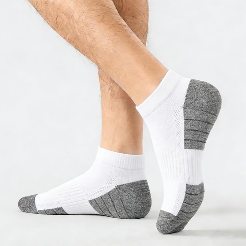 Men's Cotton Ankle Socks with Arch Support - Moisture Wicking, White, Large-X-Large (9 Pairs)