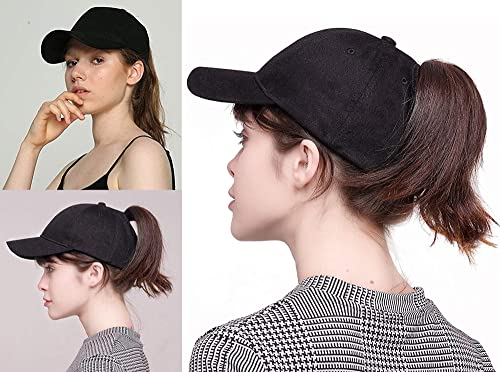 High Ponytail Baseball Cap - Women’s Adjustable Sun Hat - Black