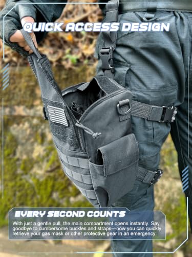 Black Quick-Access Gas Mask Pouch with Dual Side Pockets for Emergency & Outdoor Use