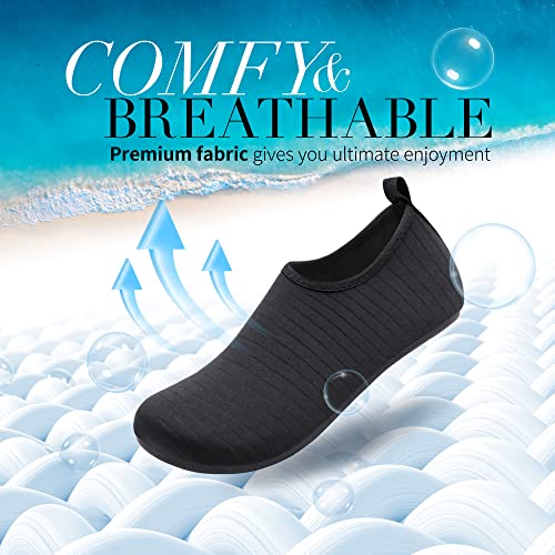 Quick-Dry Water Shoes for Women & Men - Barefoot Aqua Socks - Black, 8.5-9.5