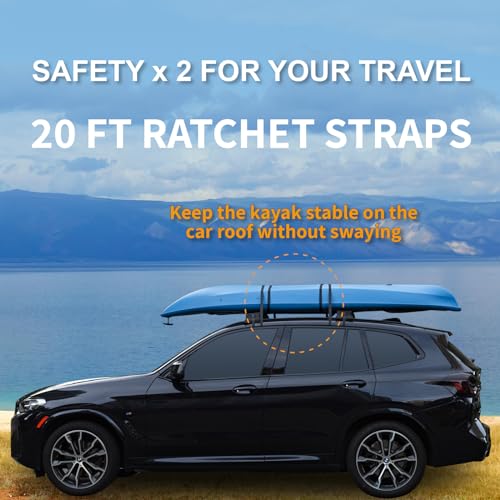 Universal Kayak Roof Rack Pads Set with 20FT Straps - Complete Set