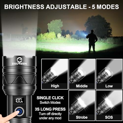 Esgreen Rechargeable High Lumen Flashlight with UV 365nm Light, Long Range, USB-C Charging