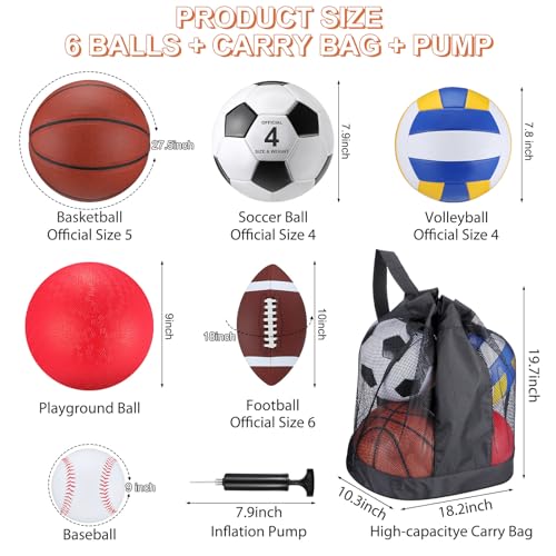 Brown Kids Multi-Sport Balls Set with Drawstring Mesh Bag - 8-in-1 Youth Sports Equipment