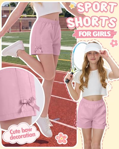 Girls Quick Dry Athletic Shorts - Relaxed Fit - Pink, 11-12 Years