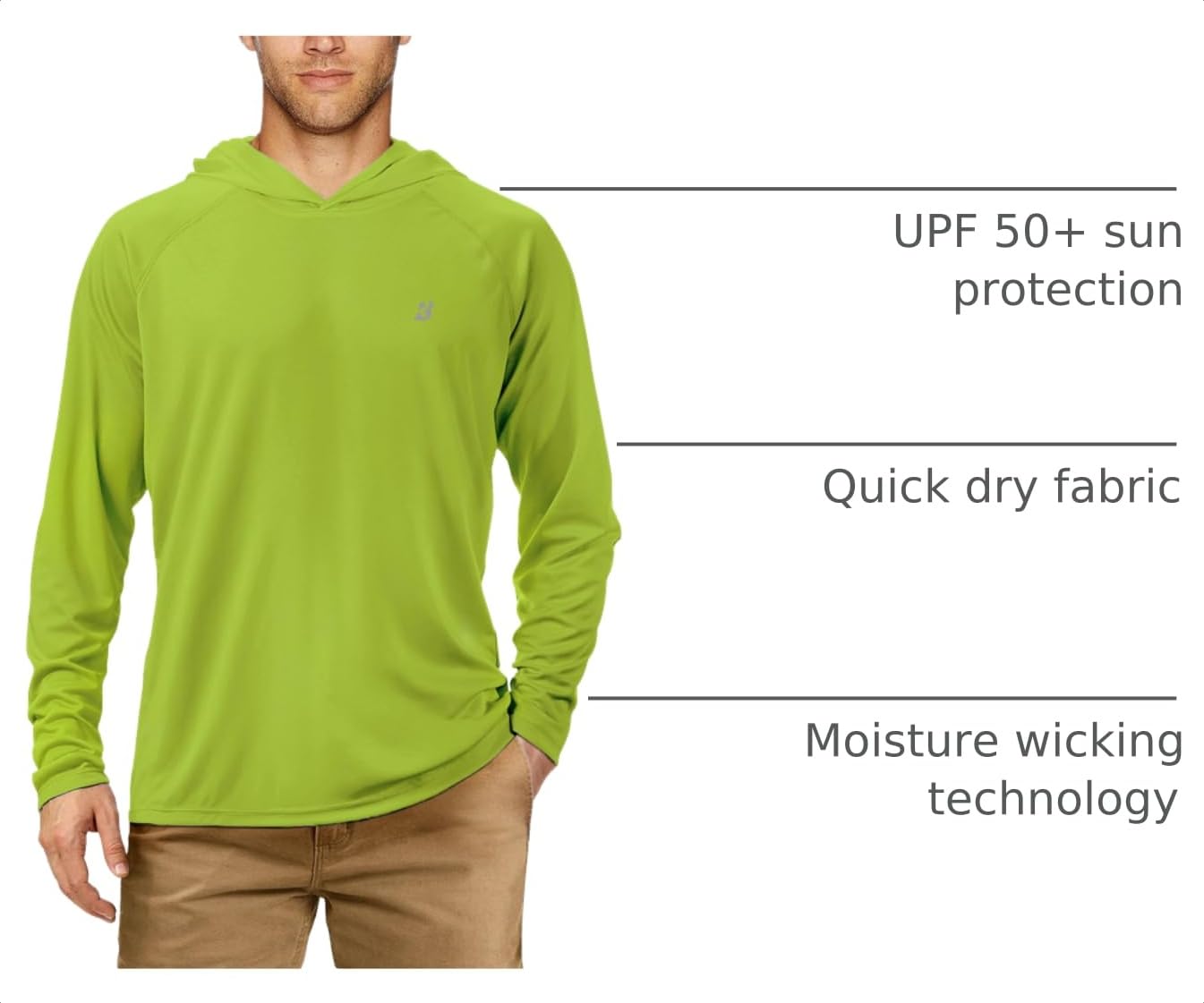 Roadbox Men's UPF 50+ Sun Protection Long Sleeve Hoodie Shirt Outdoor UV Fishing Shirts for Workout, Running, Fishing, Hiking