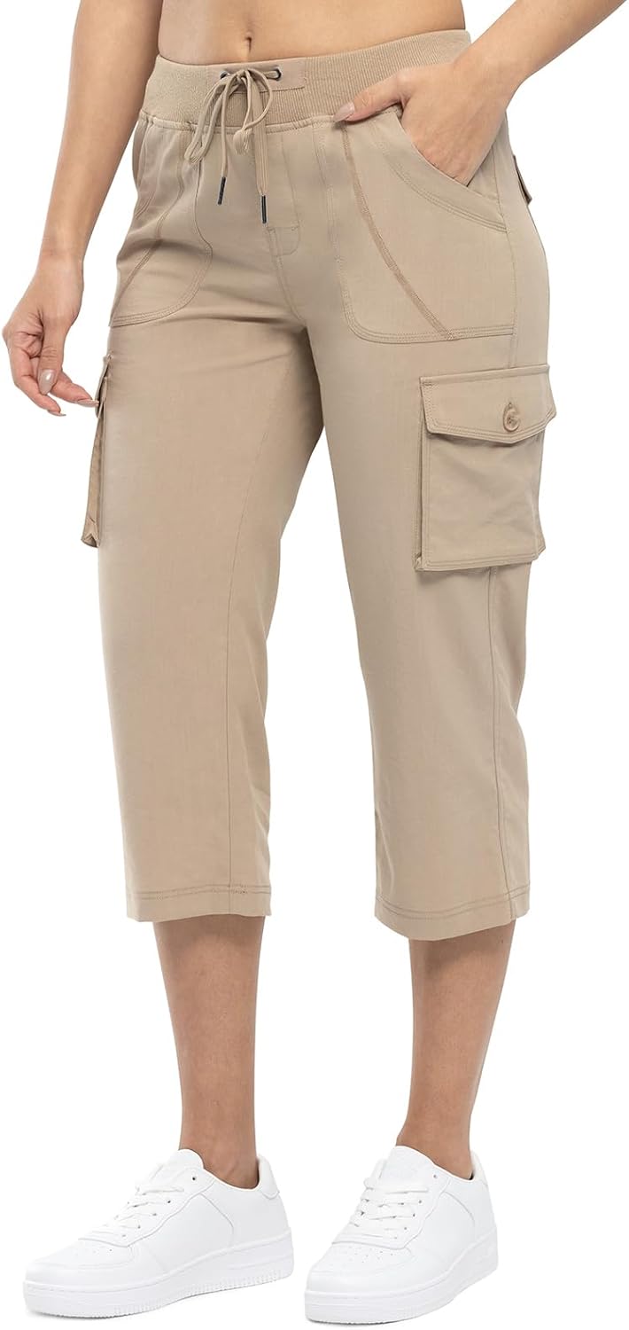 TBMPOY Women's Cargo Capris - Lightweight Quick-Dry Hiking Pants with 6 Pockets | Casual Outdoor Shorts