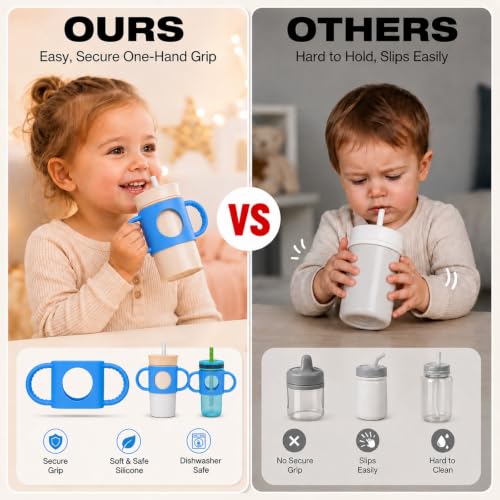 Silicone Cup Grip for Kids - Dual Handle for Owala & Stanley Tumblers (2pcs Blue)