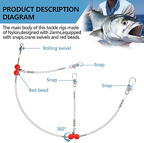 Fishing Leaders - 6-Pack White Nylon Monofilament, 2-Arm Rig