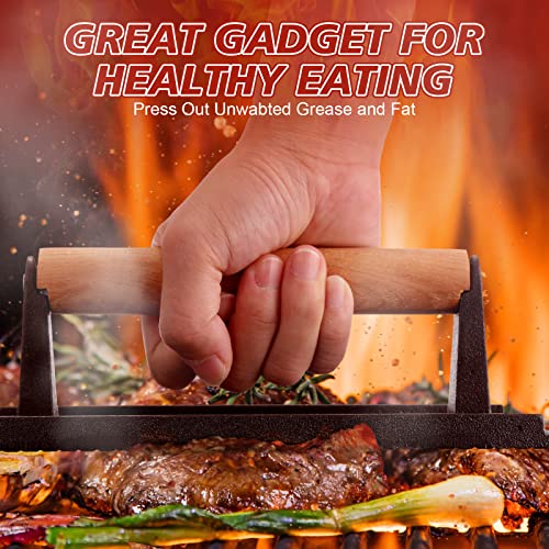 Cast Iron Grill Press 8x4 Inch for Burgers & Steak, Heavy Duty, Food Grade