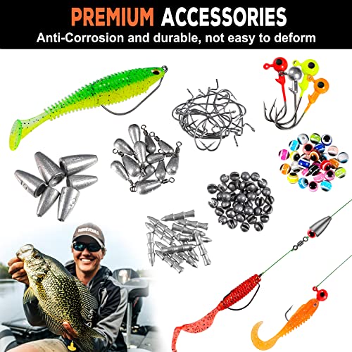 PLUSINNO 201pcs Fishing Tackle Kit with Box – Includes Hooks, Weights, Swimbait/Spinner Blades for Bass Trout Bluegill Crappie
