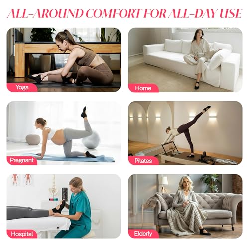 Pilates Socks with Grips for Women - 4 Pairs Open Top Black