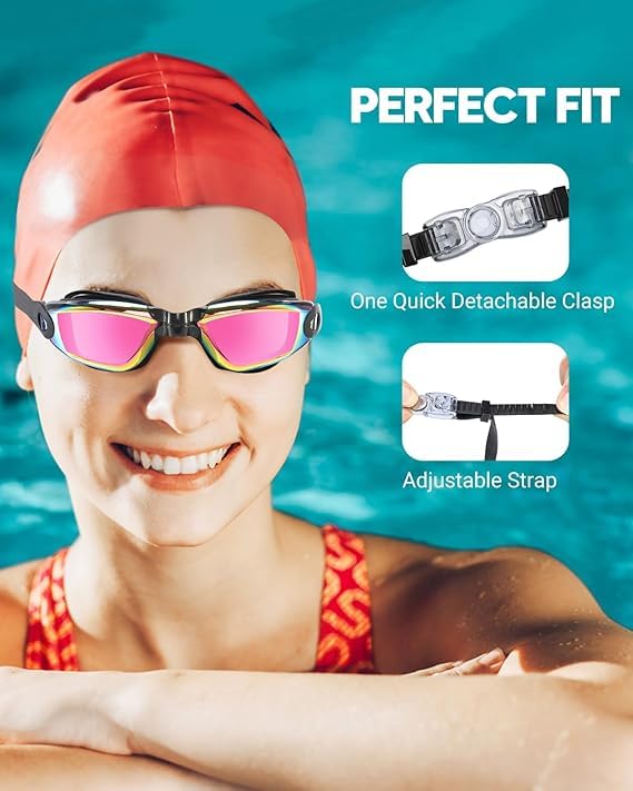 Blue & Pink Swim Goggles - 2 Pack Anti-Fog UV Protection Wide View for Adults & Youth