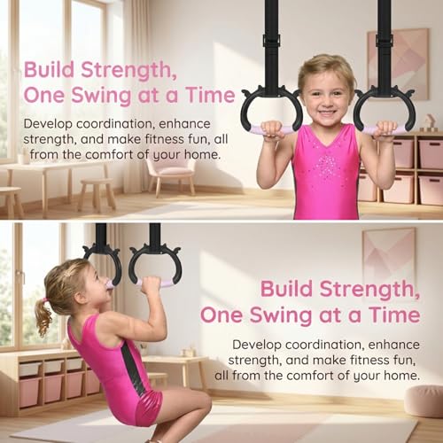 Adjustable Gymnastics Rings for Children - Pink Strength Training