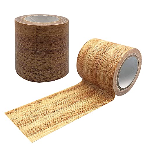 SourceTon 2.2 Inch x 15 Feet Repair Tape for Wood, 2 Roll Wood Grain Tape Repair Tape Patch Wood Adhesive for Door Floor Chair Table (Brown Antique and Natural Oak)