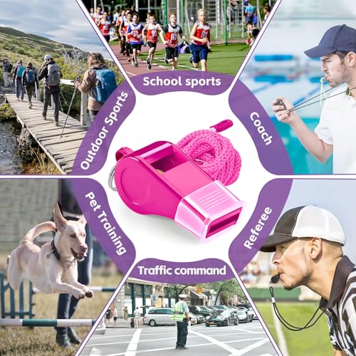 Loud Pink Whistles with Lanyard - Set of 2 for Coaches & Referees