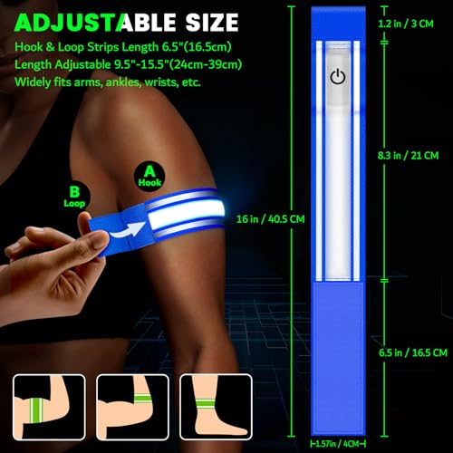 LED Running Armband - Rechargeable Light Up Wristbands, 2 Pack