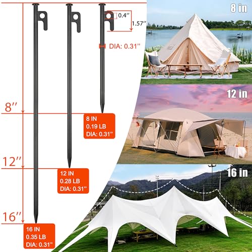 Heavy Duty Steel Tent Stakes - 4 Pack, 8 Inch Unbreakable