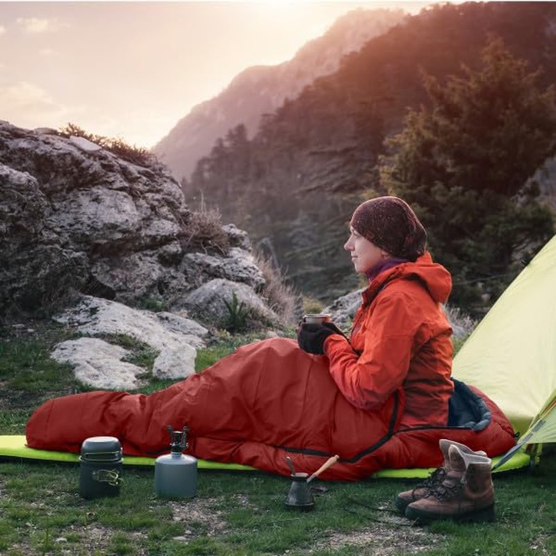 Mummy Sleeping Bag - Adult Cold Weather Sleeping Bag Rated to 25°F - Waterproof with Drawstring Hood - Camping Equipment by Wakeman Outdoors (Red)
