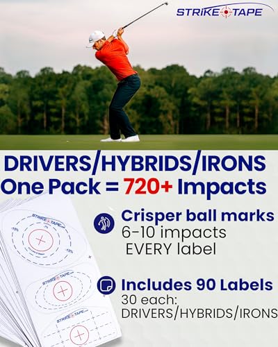 Strike Tape Golf Impact Tape for Drivers, Irons & Hybrids – Easy-Peel, No Residue, L/R Hand, 90 Stickers, Model: DRIVER/IRONS/HYBRIDS