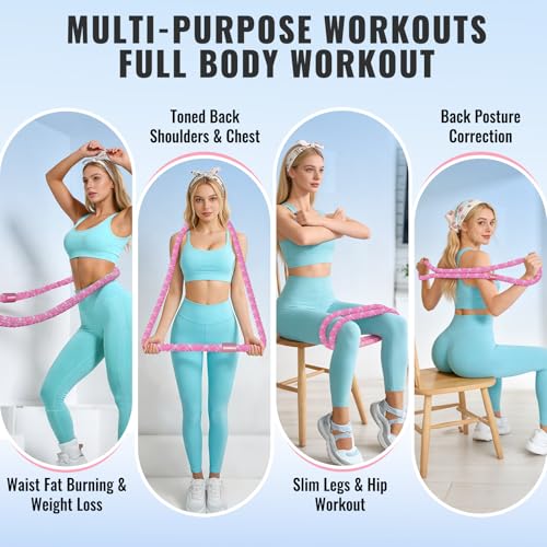 Weighted Soft Hula Hoop for Adults - Pink 3.3lb for Weight Loss