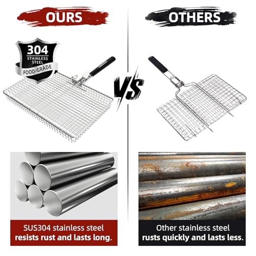 Extra Large Stainless Steel BBQ Grill Basket for Fish Vegetables Shrimp Camping