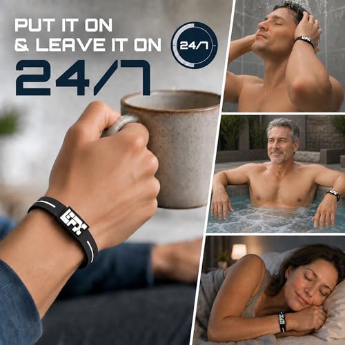 Balance Bracelet - Silicone Wristband for Athletes & Seniors - Black/Blue, L (8 Inch)