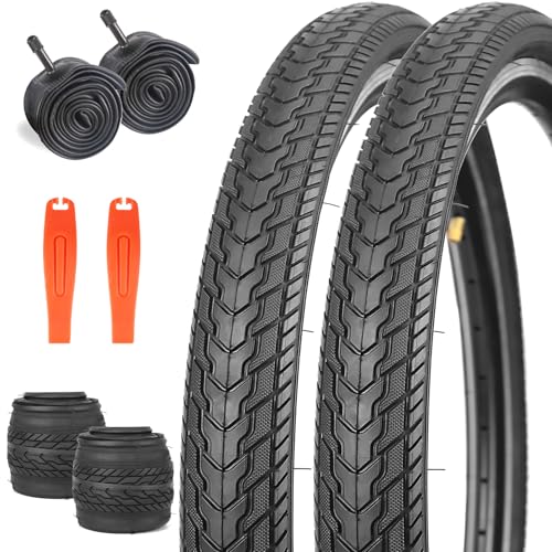 BALINGE 26x1.75 Bicycle Tire Replacement Kit with Tubes & Levers - 1/2 Pack, Black/White Wall, Model 26x1.75 / BK-2