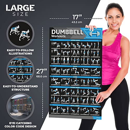 Large Workout Poster Set - 12-Pack Home Gym Exercise Charts - Dark