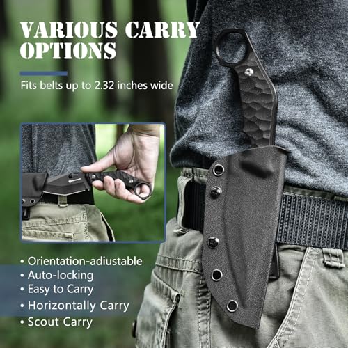 DRACHENADER 9" Survival Knife with Kydex Sheath – Full Black, 5mm 5Cr13MoV, G10 Handle, Fixed Blade