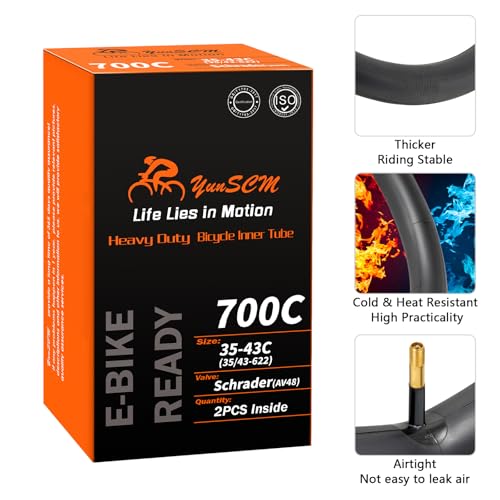 Heavy Duty Bike Tubes 700C AV48 Schrader Valve - 2 Pack