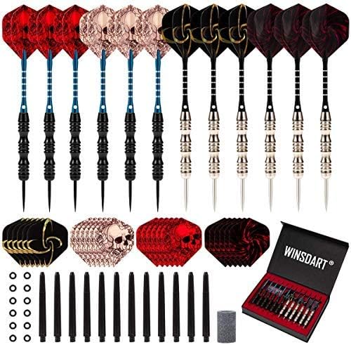 WINSDART Professional Metal Tip Darts Set - Nonslip Iron Barrel, Aluminum Shafts & Extra Flights | Gift Box Included