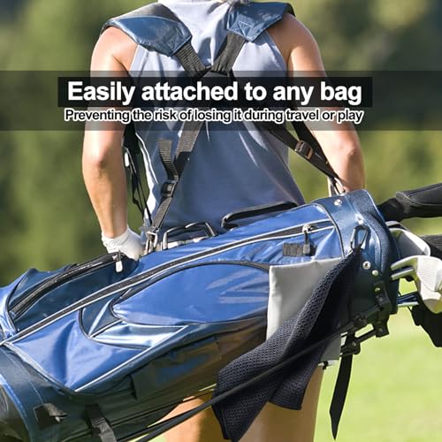 Microfiber Waffle Golf Towel with Carabiner Clip - 12-inch Black