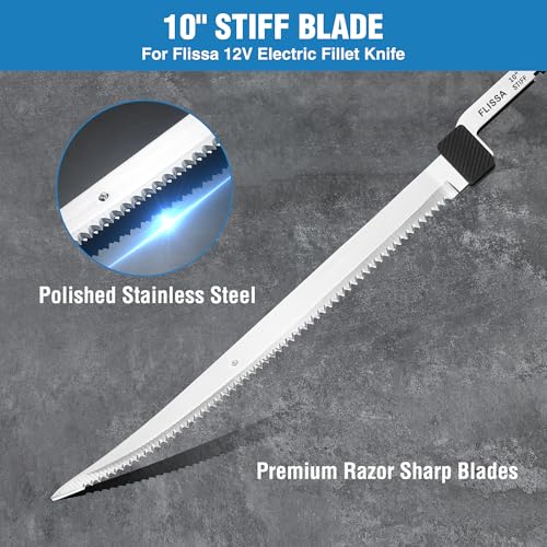 FLISSA 10" Stiff Replacement Blade for Electric Fillet Knife - Cordless Knife Blade