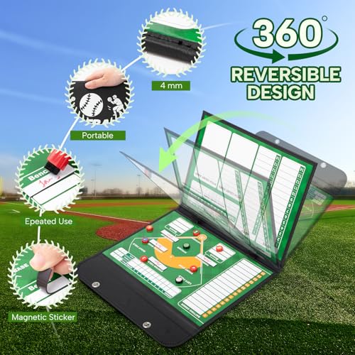 Magnetic Baseball Lineup Board with Leather Cover - Coaching Accessory