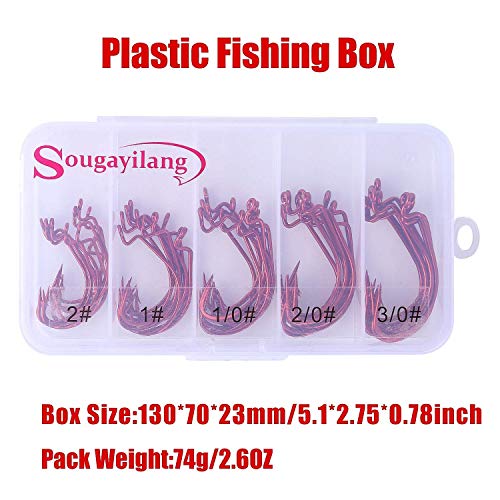 Weedless Offset Shank Worm Hooks - High Carbon Steel, 50PCS Red