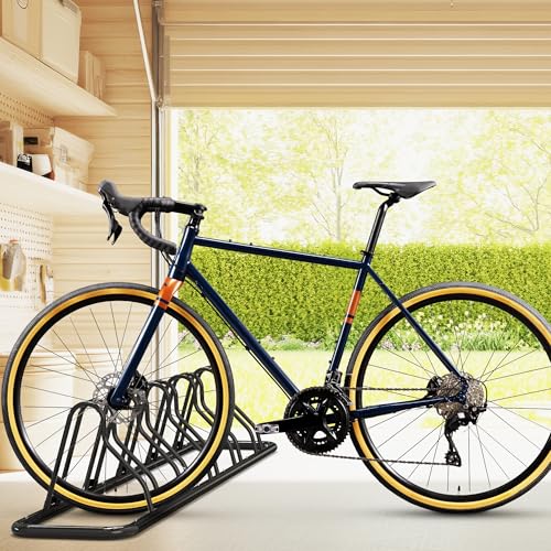 5-Bike Adjustable Floor Storage Rack - Heavy-Duty Steel, Black
