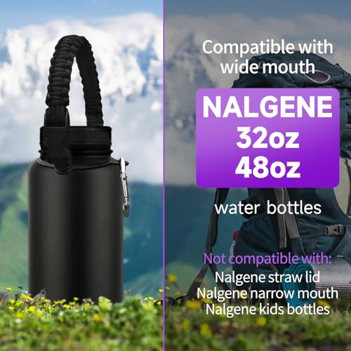 Paracord Water Bottle Handle Strap with Carabiner - 2 Pack Black