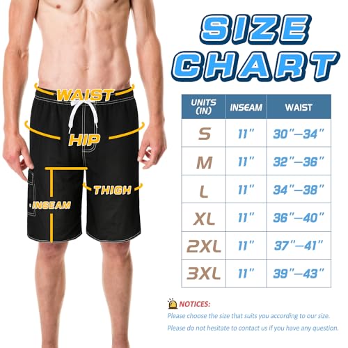 Men's Quick Dry Swimming Trunks with Mesh Lining - Large Black