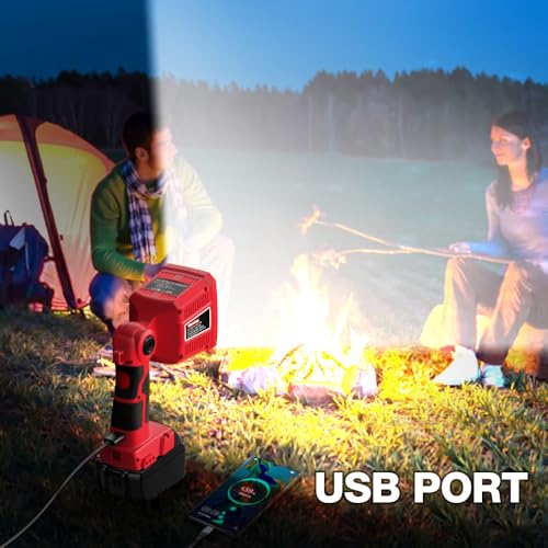 DTEZTECH Red 18W LED Work Light for Milwaukee M18 18V Battery, 1250LM Spotlight & Floodlight with USB, Pivoting Head