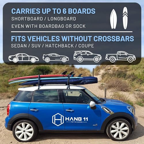 Surfboard Roof Rack - Soft Padded Car Rack for 6 Boards - Double