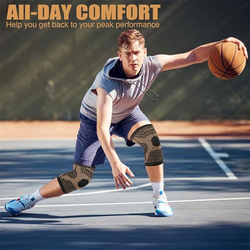 Copper Compression Knee Brace for Pain Relief - Large, Light Orange