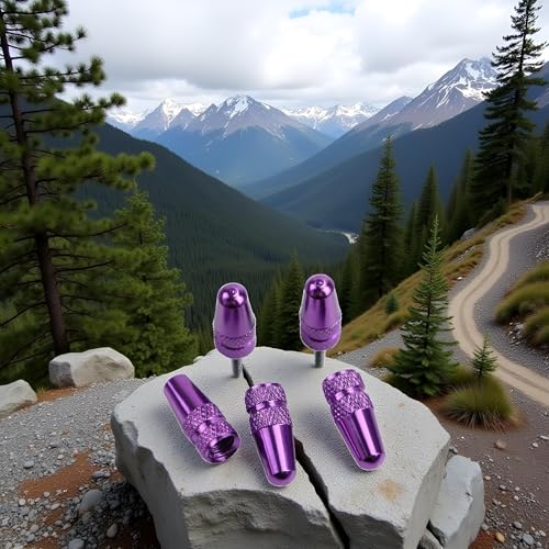 Purple Aluminum Presta Valve Stem Caps - 5 Pack for MTB & Fixie