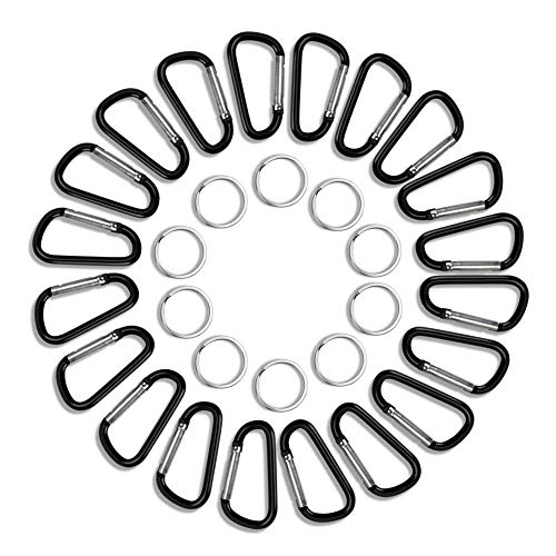 20-Piece Mini Aluminum D-Shape Carabiner Set with 10 Metal Key Rings