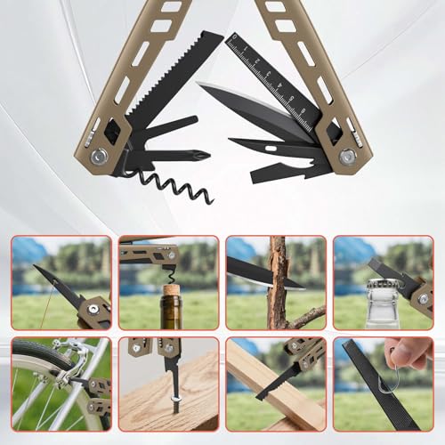 Fangfo 17-in-1 Stainless Steel Multitool with Pocket Knife, Pliers & Bottle Opener - Brown