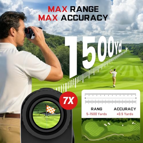 Golf Rangefinder with Slope, 1500 Yards, 7X Magnification