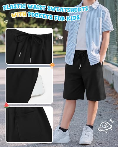 Boys Baggy Long Sports Shorts - Black, 13-14 Years
