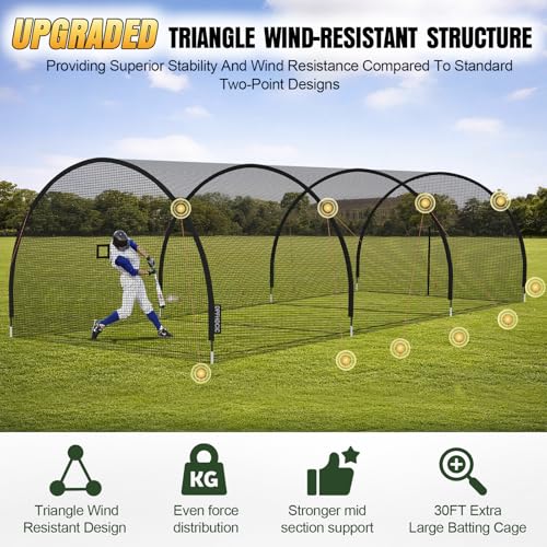 30ft Portable Baseball Batting Cage with Reinforced Netting